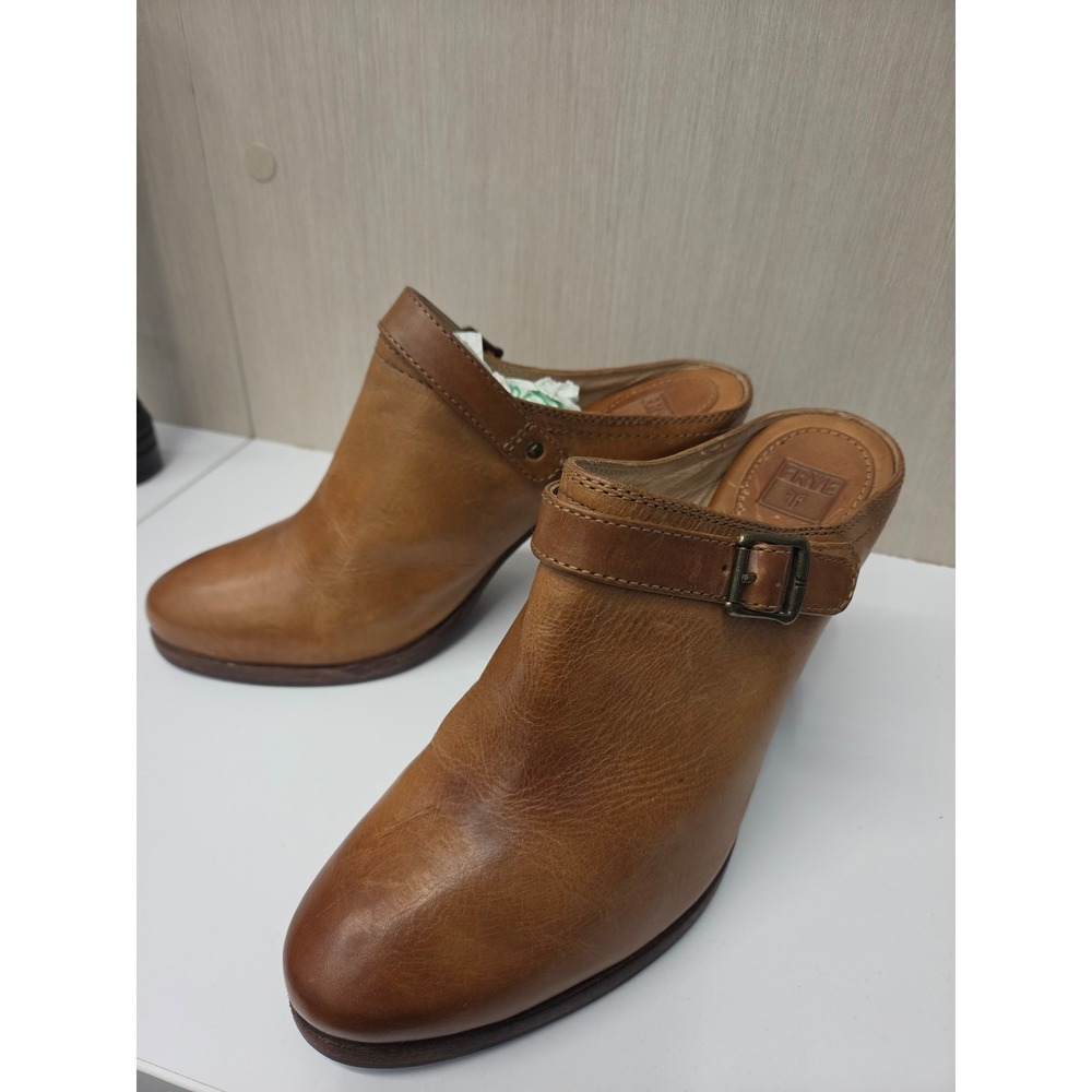 Frye Patty Slingback Clog Cognac Brown Leather Buckle Mule Heel 3471137 11M - Picture 3 of 8